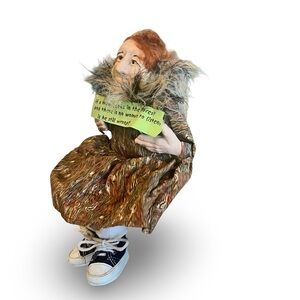 Artisan Ceramic Head Doll Shelf Sitter with Funny Saying